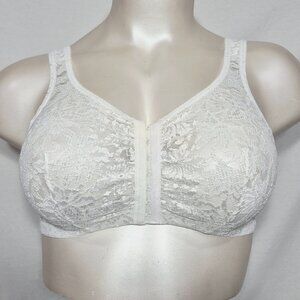 44B/C/D Leading Lady 118 Front Close Wire Free Sheer Lace Leisure Bra White NWT